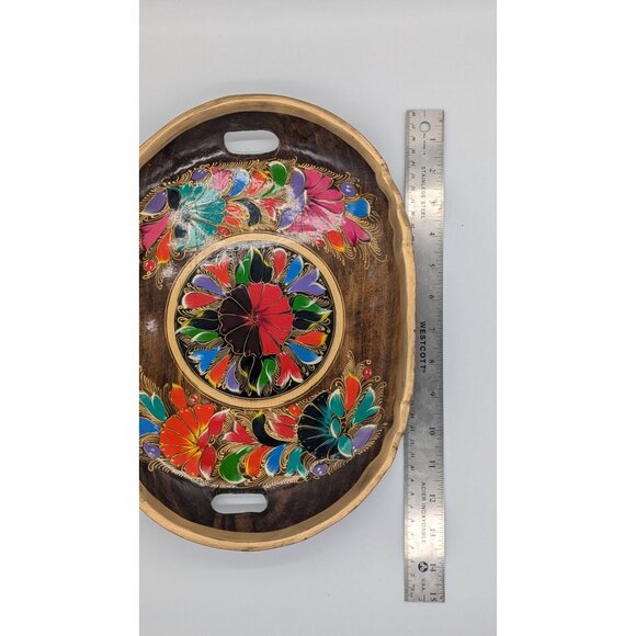 Hand-Painted Decorative Wooden Serving Tray With Colorful Floral Design - Picture 11 of 13